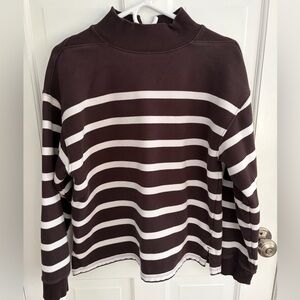 Madewell Chocolate and White Striped Turtleneck Sweatshirt
